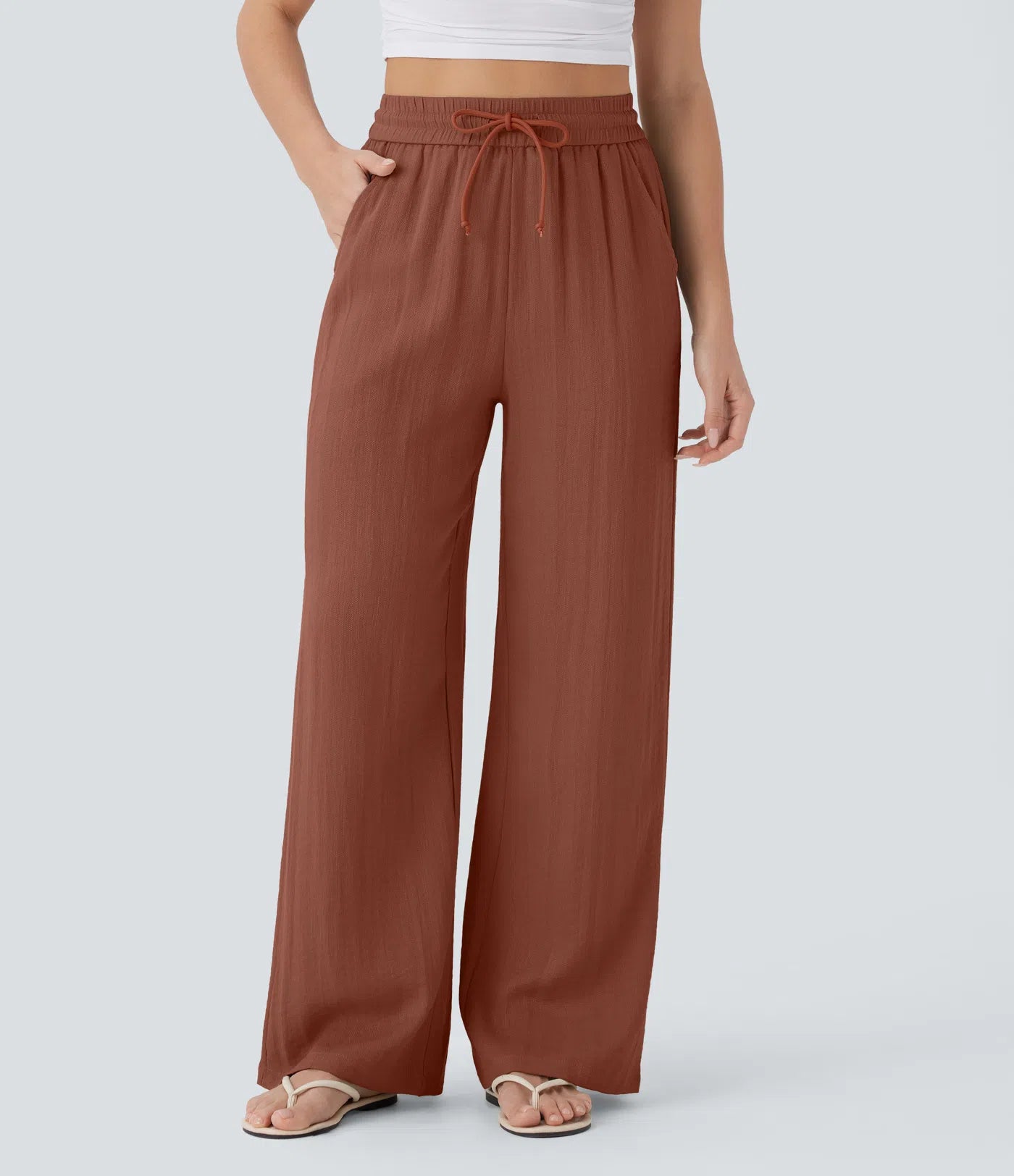 High Waist Wide Leg Linen Pants with Pockets