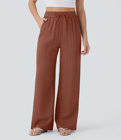 High Waist Wide Leg Linen Pants with Pockets