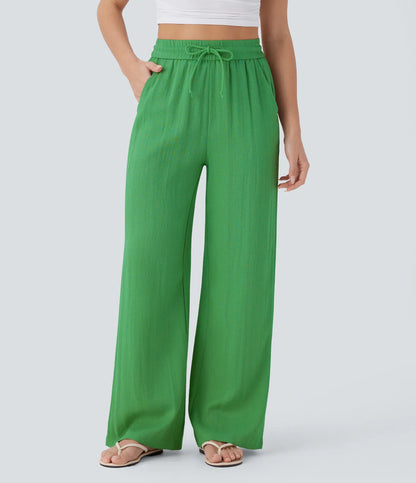 High Waist Wide Leg Linen Pants with Pockets
