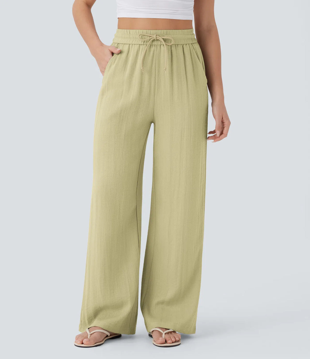 High Waist Wide Leg Linen Pants with Pockets