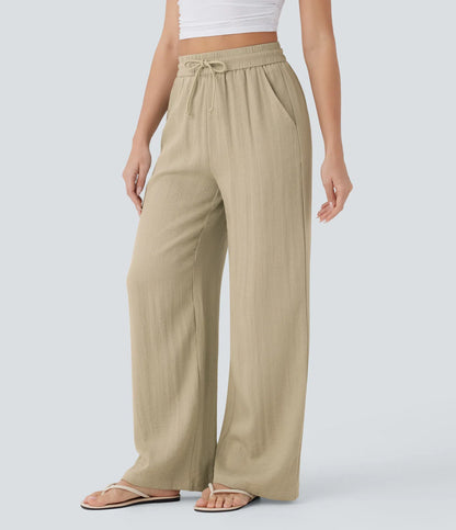 High Waist Wide Leg Linen Pants with Pockets