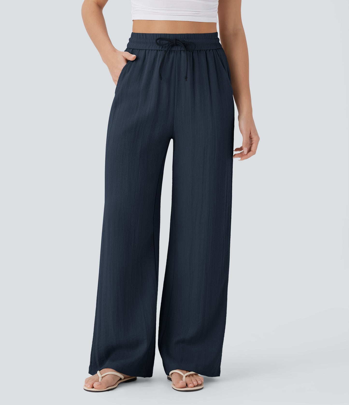 High Waist Wide Leg Linen Pants with Pockets
