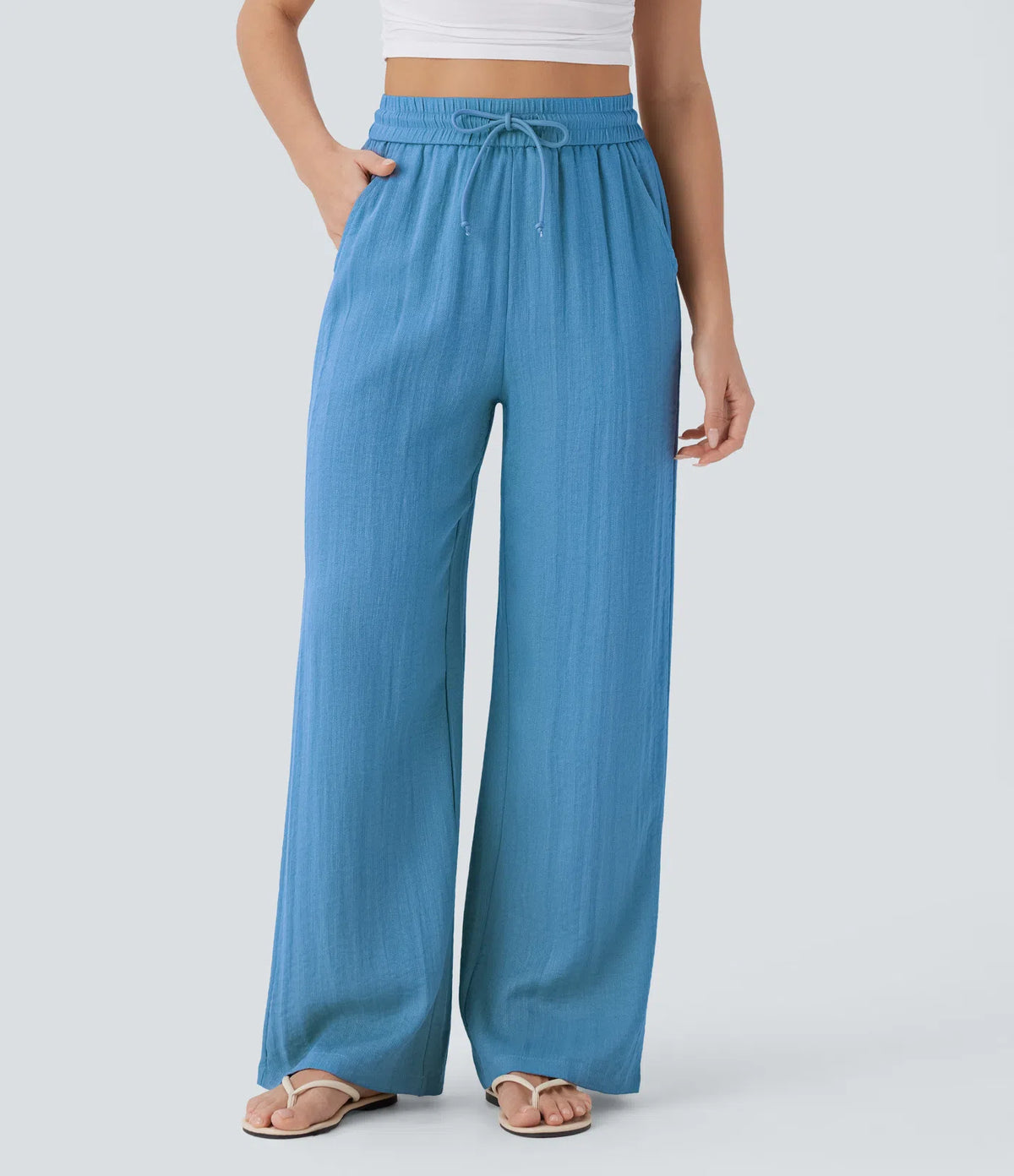 High Waist Wide Leg Linen Pants with Pockets