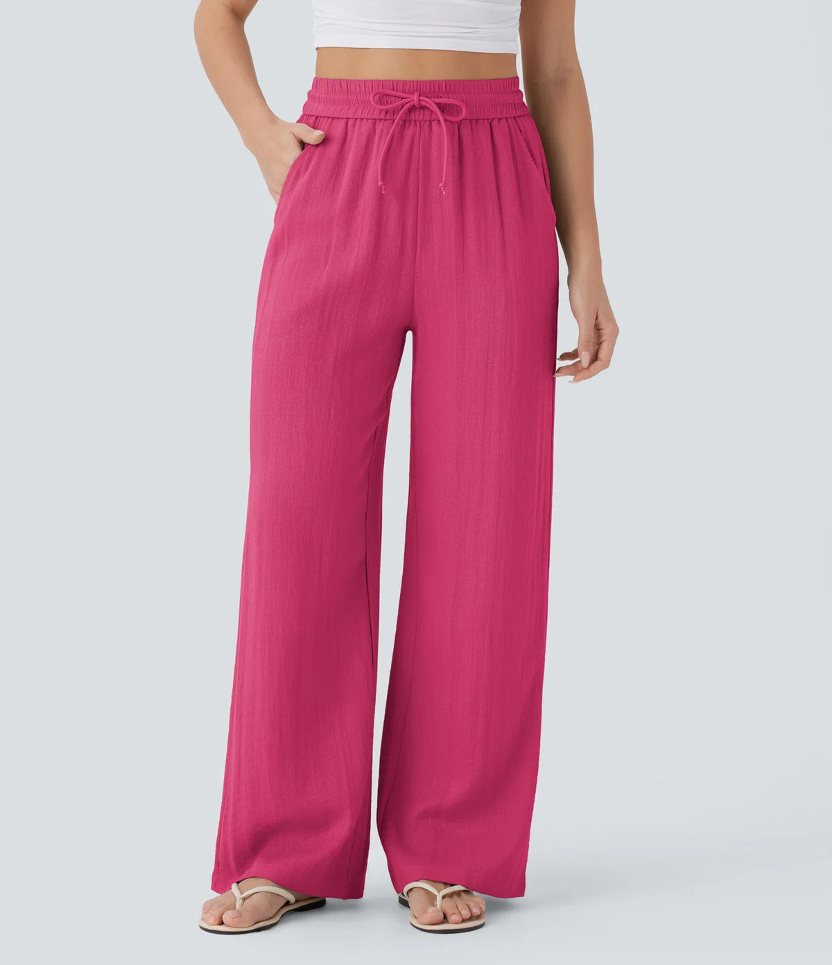 High Waist Wide Leg Linen Pants with Pockets