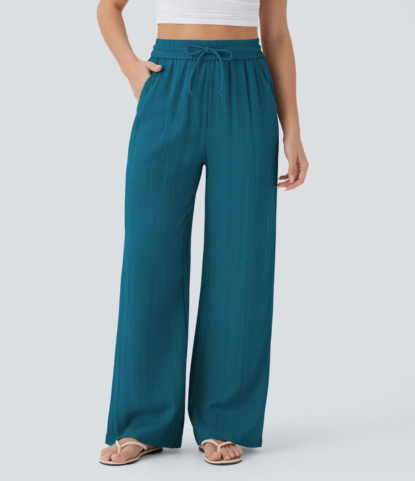 High Waist Wide Leg Linen Pants with Pockets