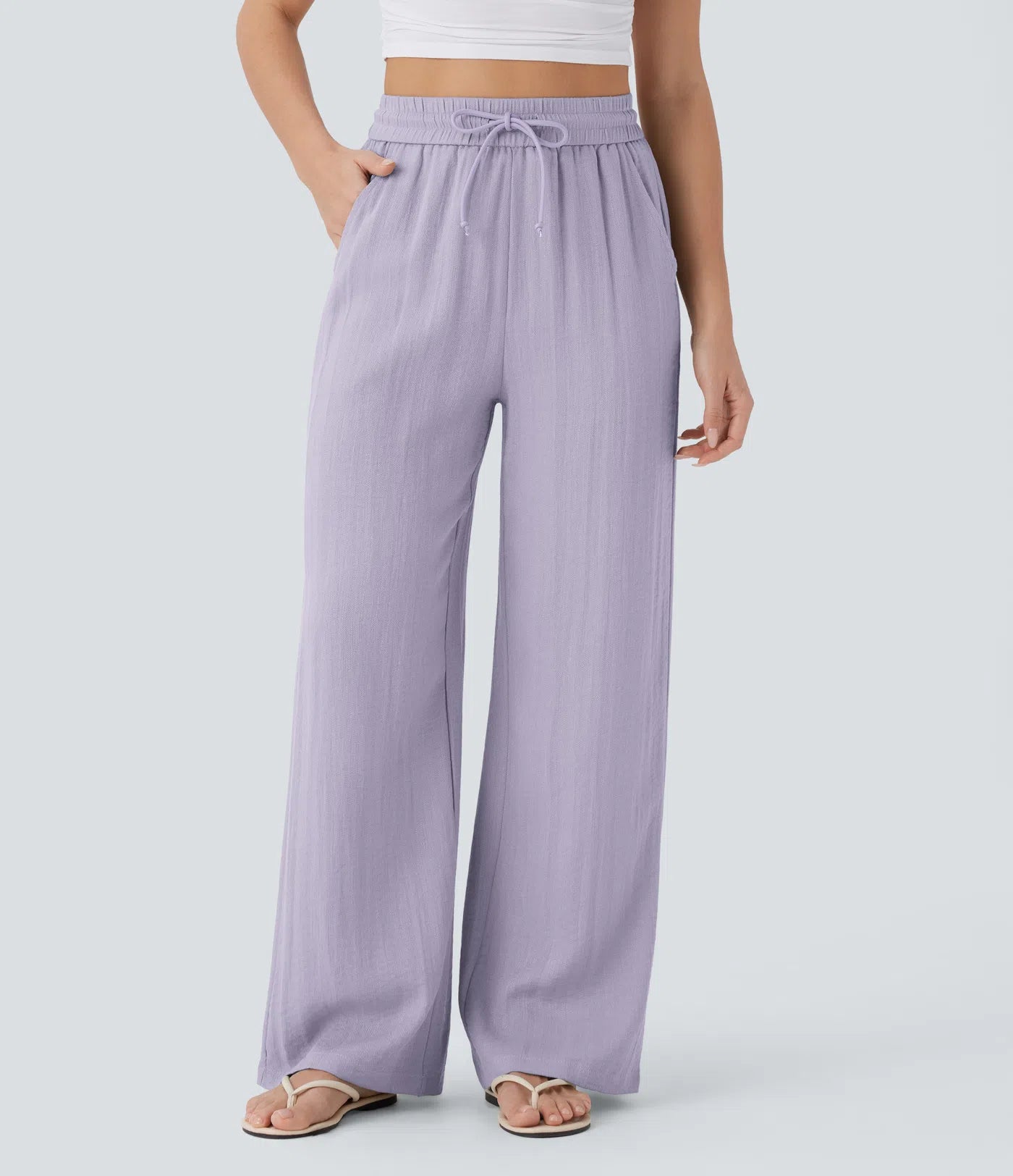High Waist Wide Leg Linen Pants with Pockets