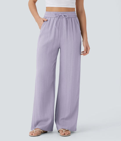 High Waist Wide Leg Linen Pants with Pockets