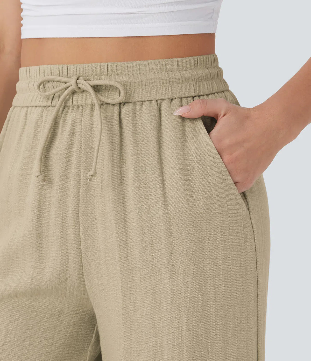 High Waist Wide Leg Linen Pants with Pockets