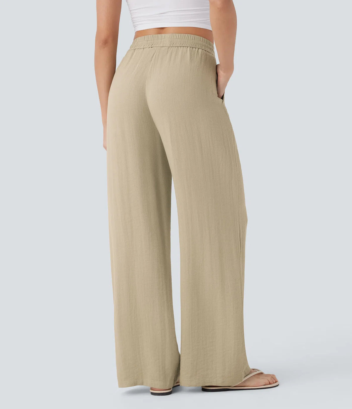 High Waist Wide Leg Linen Pants with Pockets