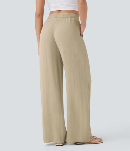 High Waist Wide Leg Linen Pants with Pockets