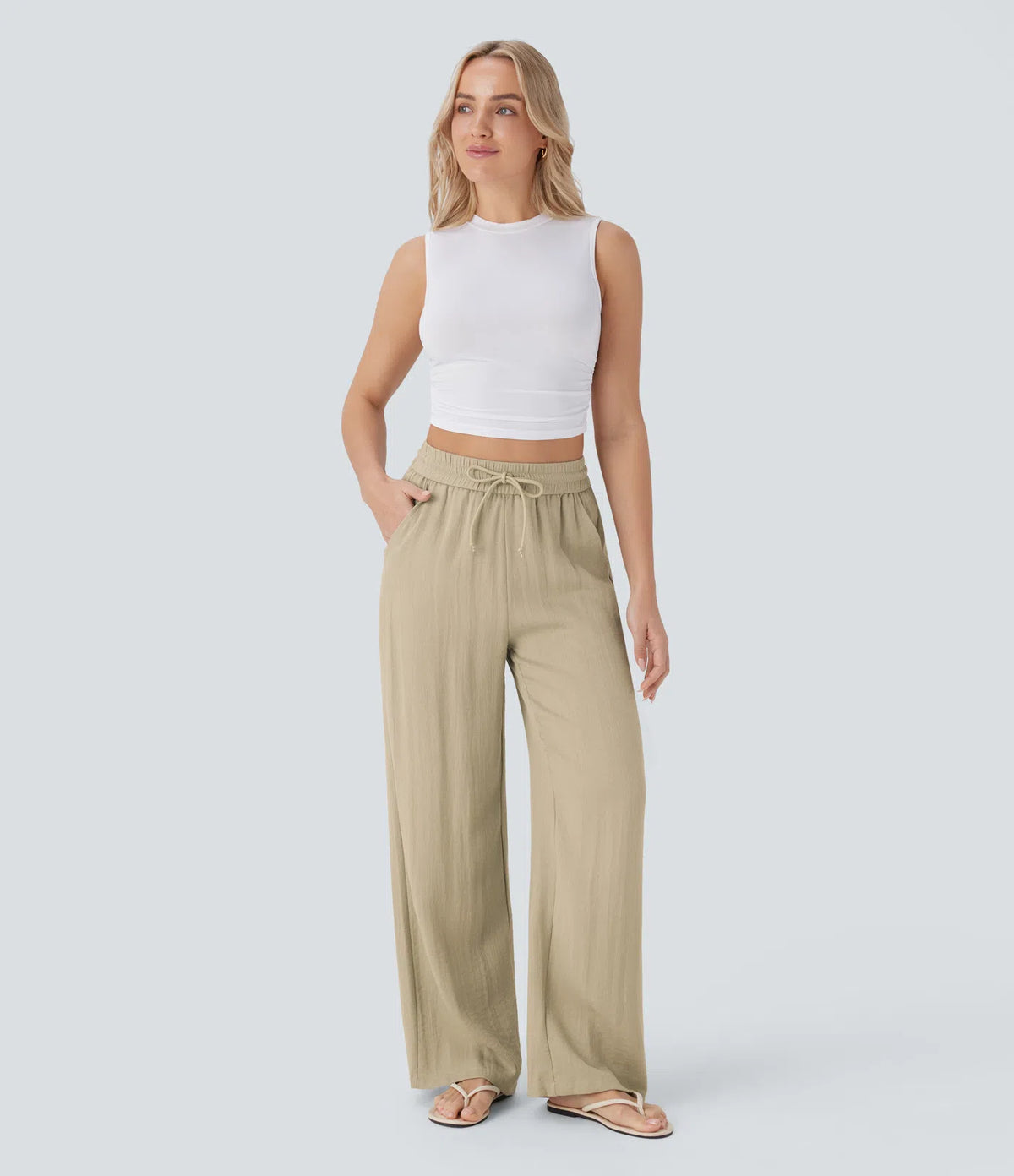 High Waist Wide Leg Linen Pants with Pockets