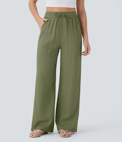 High Waist Wide Leg Linen Pants with Pockets