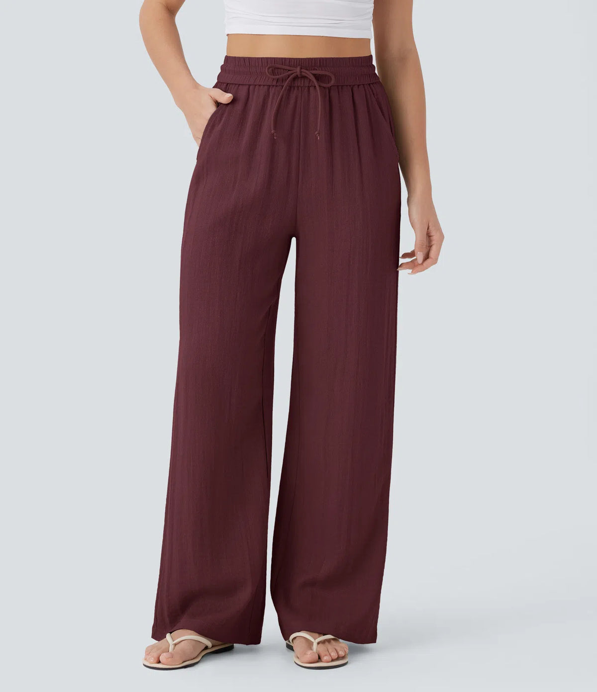 High Waist Wide Leg Linen Pants with Pockets