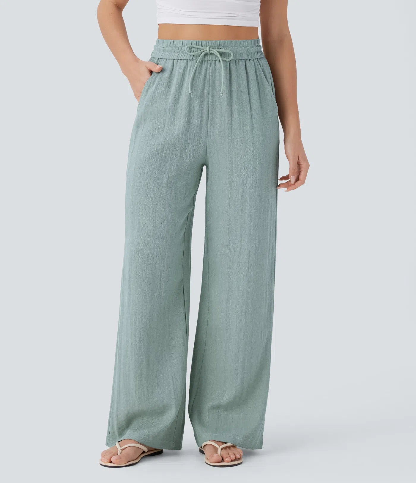 High Waist Wide Leg Linen Pants with Pockets