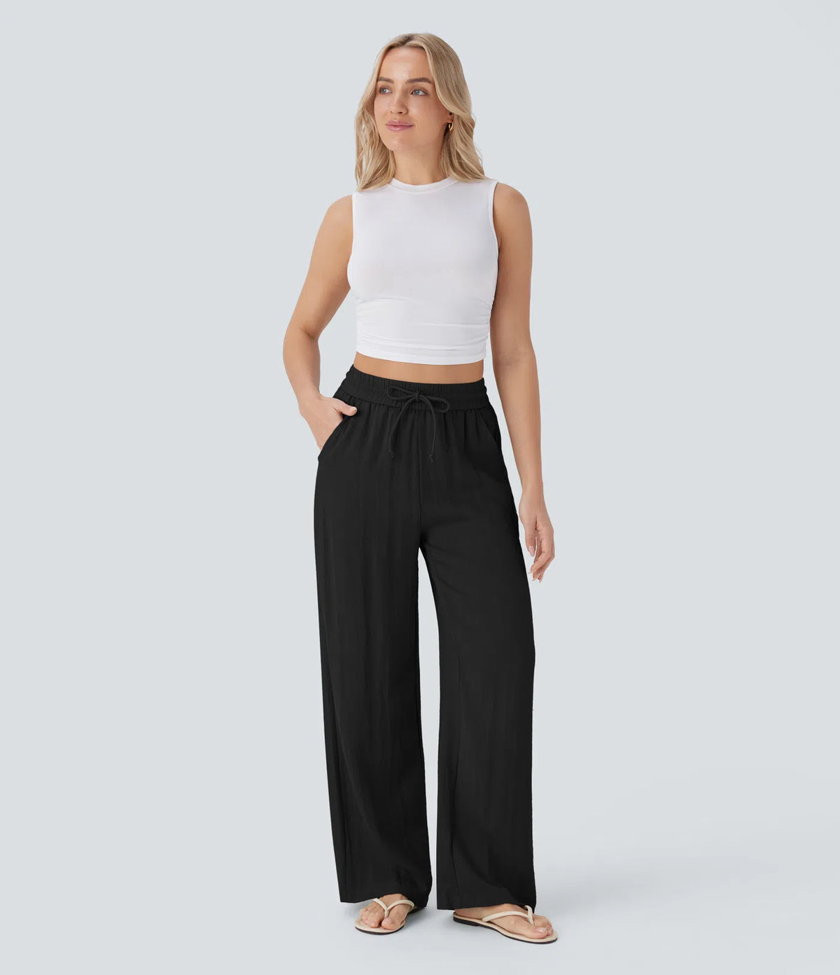 High Waist Wide Leg Linen Pants with Pockets