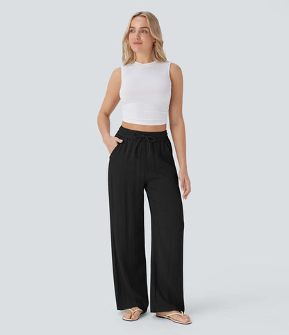 High Waist Wide Leg Linen Pants with Pockets