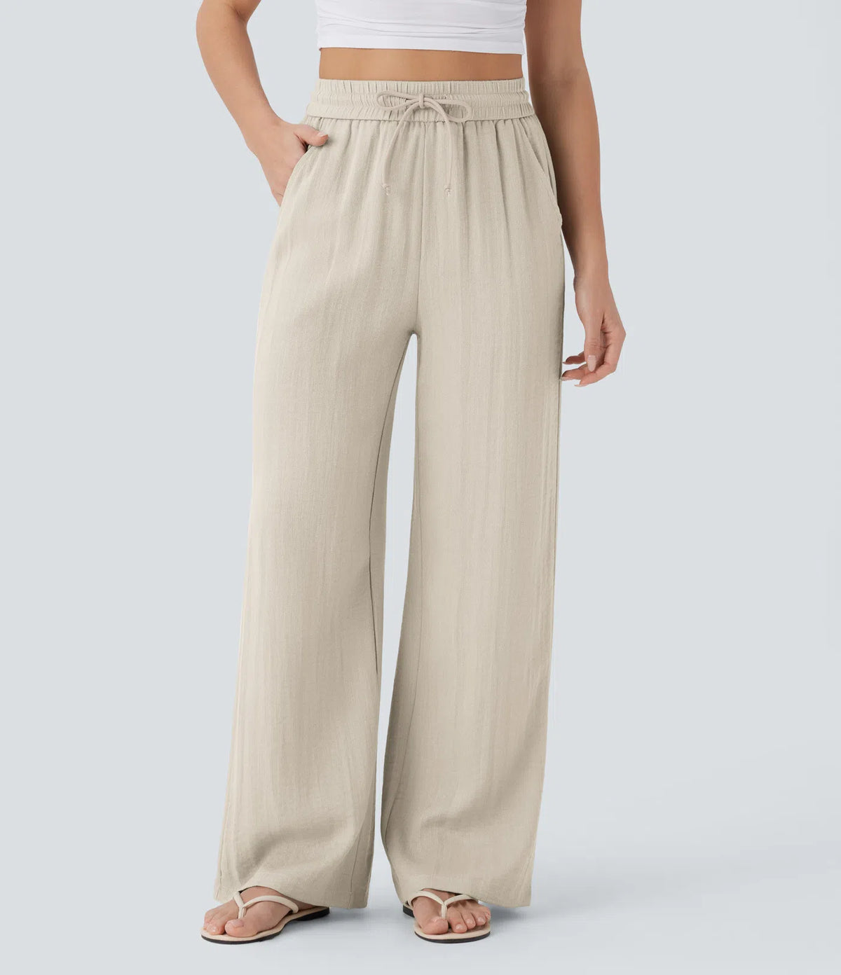 High Waist Wide Leg Linen Pants with Pockets