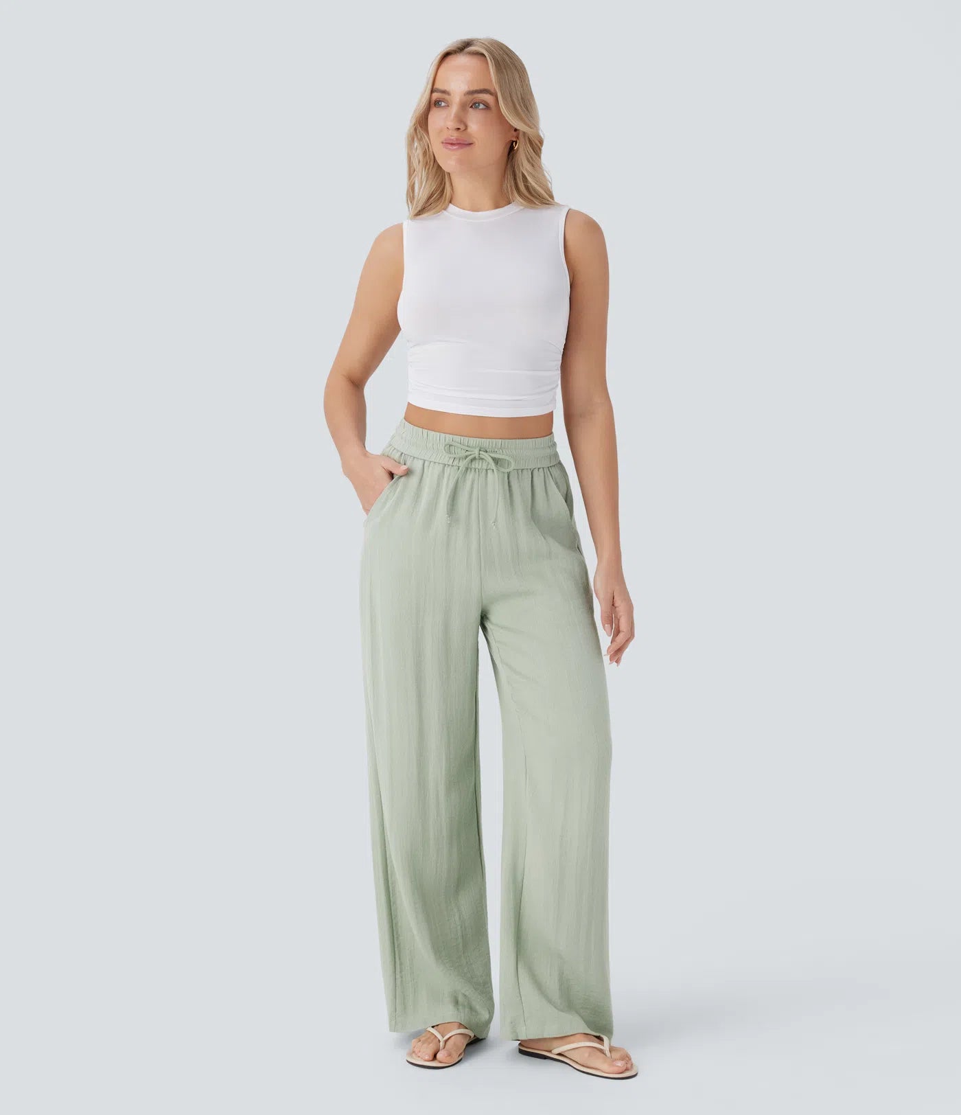 High Waist Wide Leg Linen Pants with Pockets