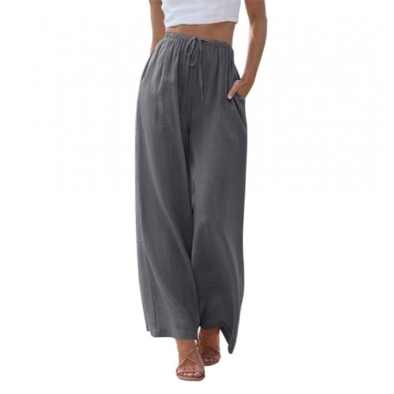 High Waist Wide Leg Linen Pants with Pockets