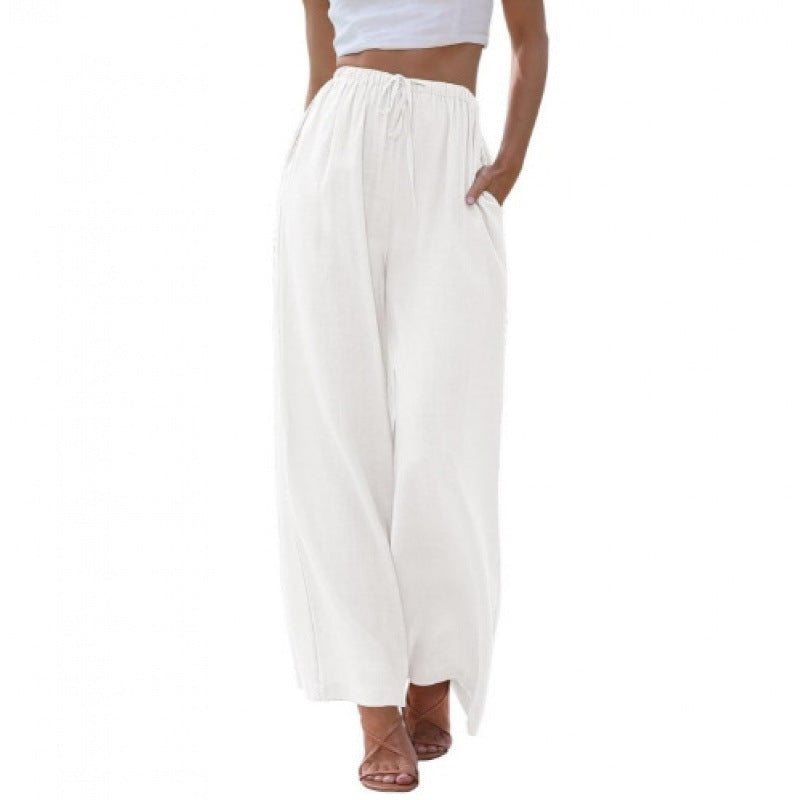 High Waist Wide Leg Linen Pants with Pockets
