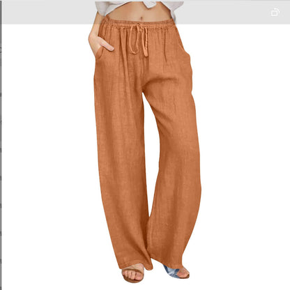 High Waist Wide Leg Linen Pants with Pockets